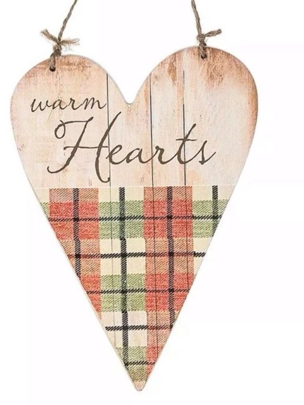 Plaid Heart Hanging Wall Sign - Red & Green Rustic Heart